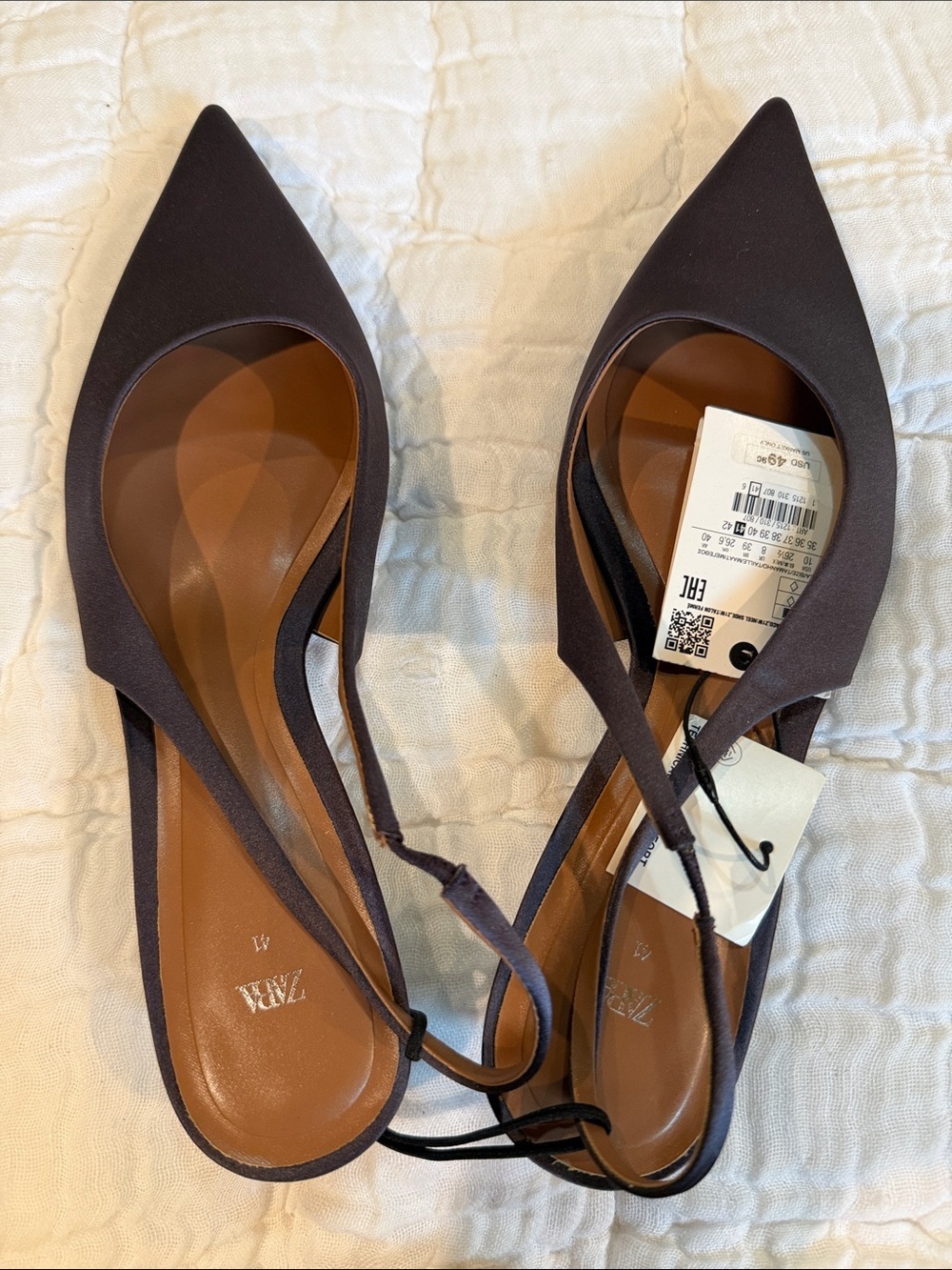 Zara Dark Grey Pointed-Toe Slingback kitten heel pumps